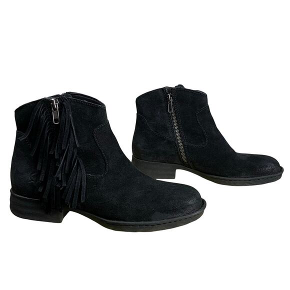 Born Kenia Black Suede Fringe Ankle Boots Boho Western Style Women’s Size 7M - Picture 4 of 12